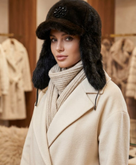 Шапка жен. Ушанка с козырьком, эко-мех норка, подклад-флис, Шоколадный Шапка жен. Ушанка с козырьком, эко-мех норка, подклад-флис, Шоколадный