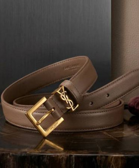 2411-10/S Ремень (М) жен. н/к SAINT LAURENT, Белый с золотистой пряжкой (110-3,2см.)