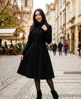 10114LUX Пальто Bellart жен комбинир.клеш L100